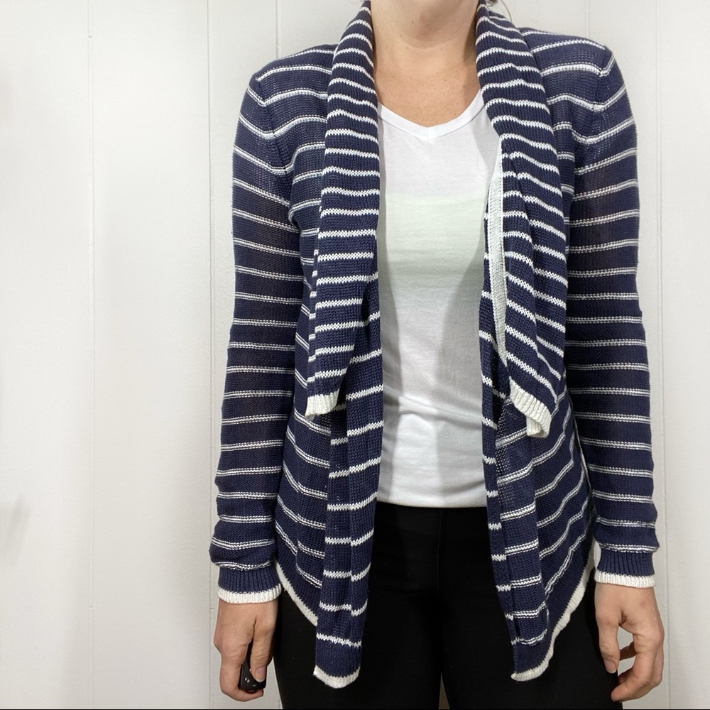 Cynthia Rowley Striped Linen Open Cardigan Sweater Small